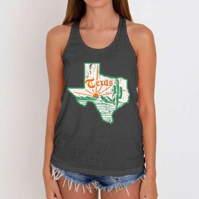 Vintage Texas Home State Map Pride Cactus Texan Retro Rodeo Women's Knotted Racerback Tank