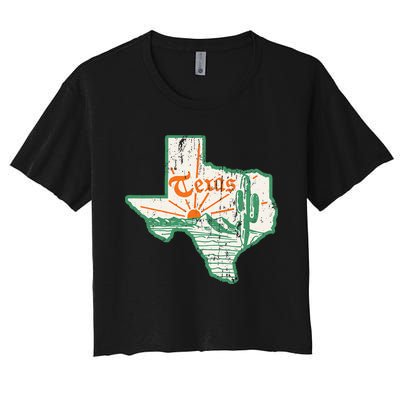 Vintage Texas Home State Map Pride Cactus Texan Retro Rodeo Women's Crop Top Tee