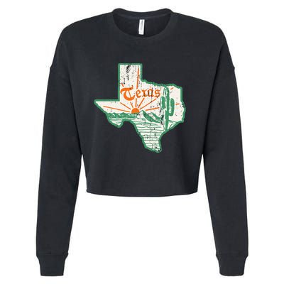 Vintage Texas Home State Map Pride Cactus Texan Retro Rodeo Cropped Pullover Crew