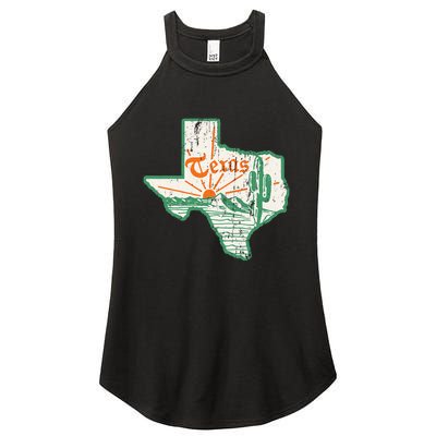 Vintage Texas Home State Map Pride Cactus Texan Retro Rodeo Women's Perfect Tri Rocker Tank