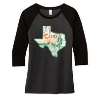 Vintage Texas Home State Map Pride Cactus Texan Retro Rodeo Women's Tri-Blend 3/4-Sleeve Raglan Shirt