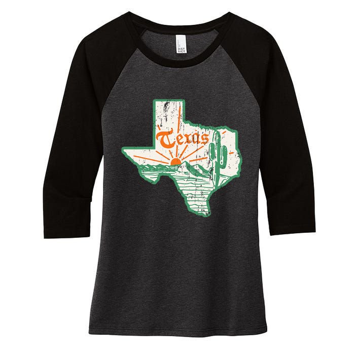 Vintage Texas Home State Map Pride Cactus Texan Retro Rodeo Women's Tri-Blend 3/4-Sleeve Raglan Shirt