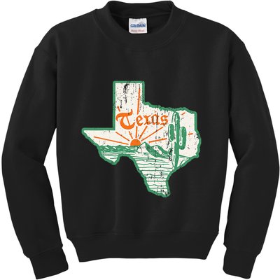 Vintage Texas Home State Map Pride Cactus Texan Retro Rodeo Kids Sweatshirt