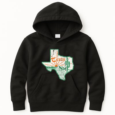 Vintage Texas Home State Map Pride Cactus Texan Retro Rodeo Kids Hoodie