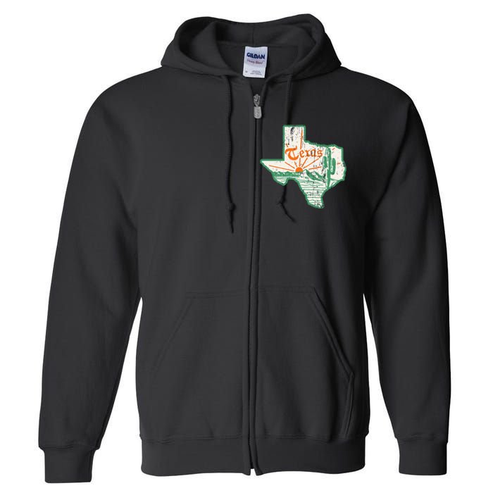 Vintage Texas Home State Map Pride Cactus Texan Retro Rodeo Full Zip Hoodie