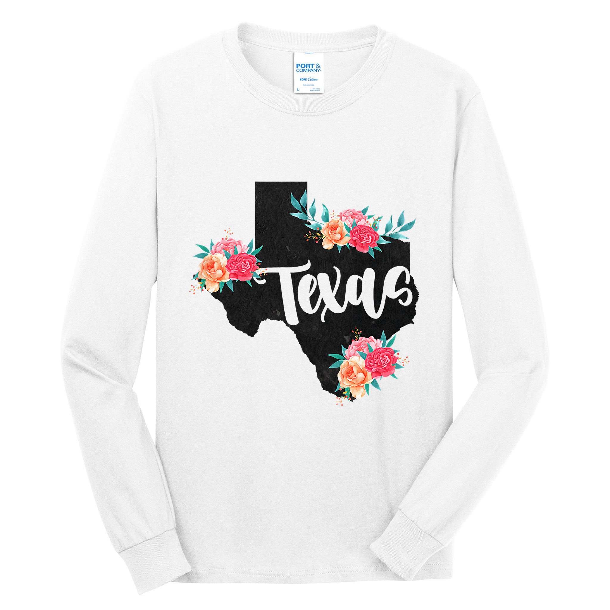 Vintage Texas Home State Map Pride Flowers Retro Rodeo Tall Long Sleeve T-Shirt
