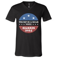 Vintage Trump Is A Scab Vote Harris 2024 V-Neck T-Shirt