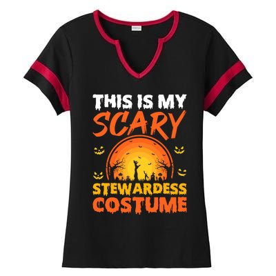 Vintage This Is My Scary Stewardess Costume Halloween Gift Ladies Halftime Notch Neck Tee