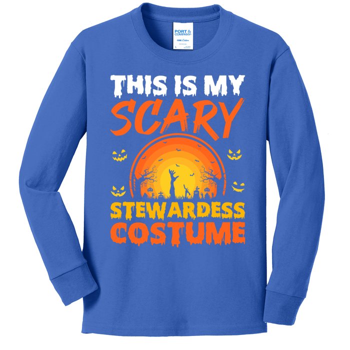 Vintage This Is My Scary Stewardess Costume Halloween Gift Kids Long Sleeve Shirt