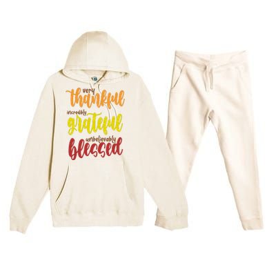 Very Thankful Incredibly Grateful Unbelievably Blessed Premium Hooded Sweatsuit Set