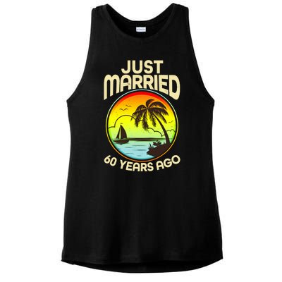 Vintage Tropical Just Married 60 Years Ago Anniversary Ladies PosiCharge Tri-Blend Wicking Tank