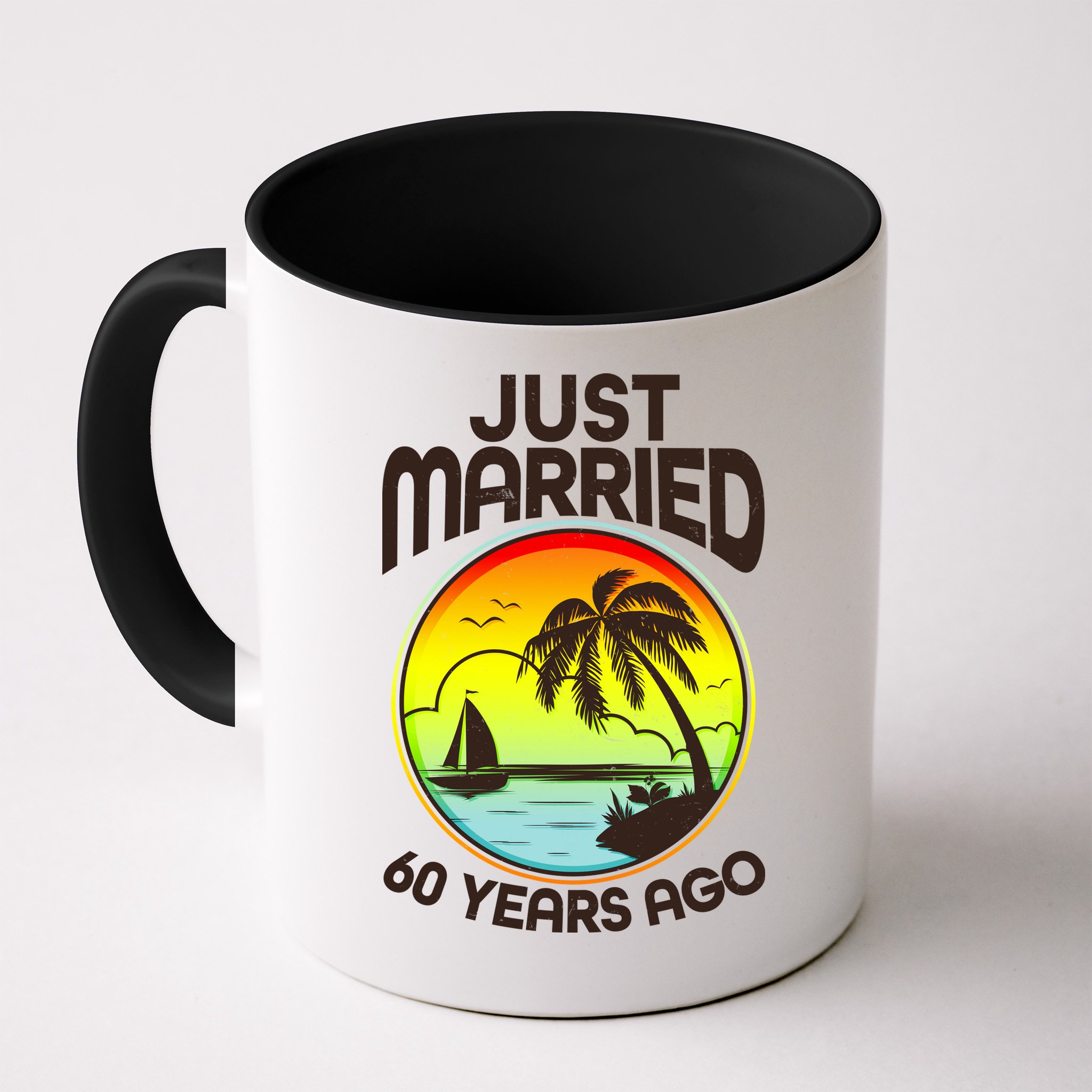 Vintage Tropical Just Married 60 Years Ago Anniversary Mug