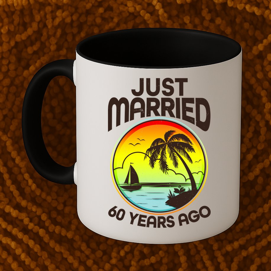 Vintage Tropical Just Married 60 Years Ago Anniversary Mug