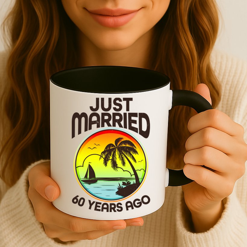 Vintage Tropical Just Married 60 Years Ago Anniversary Mug