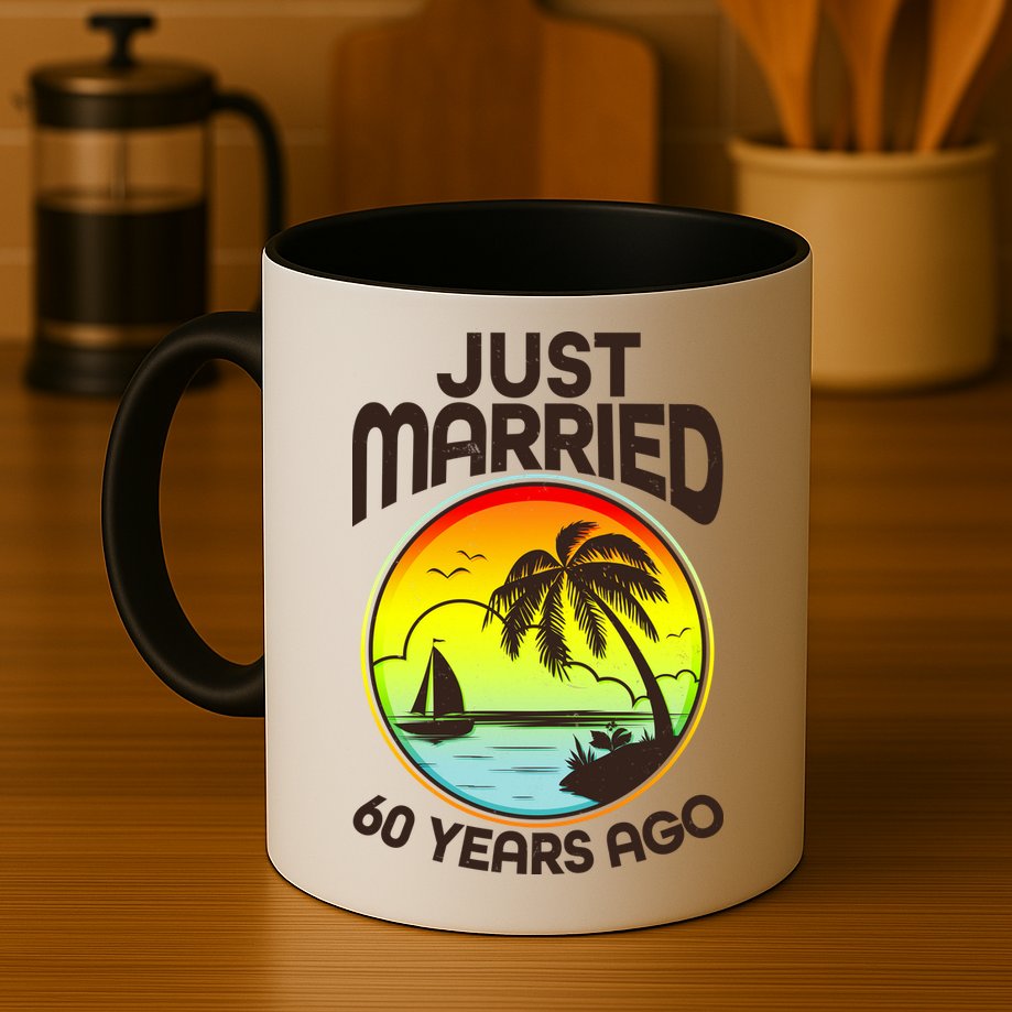 Vintage Tropical Just Married 60 Years Ago Anniversary Mug