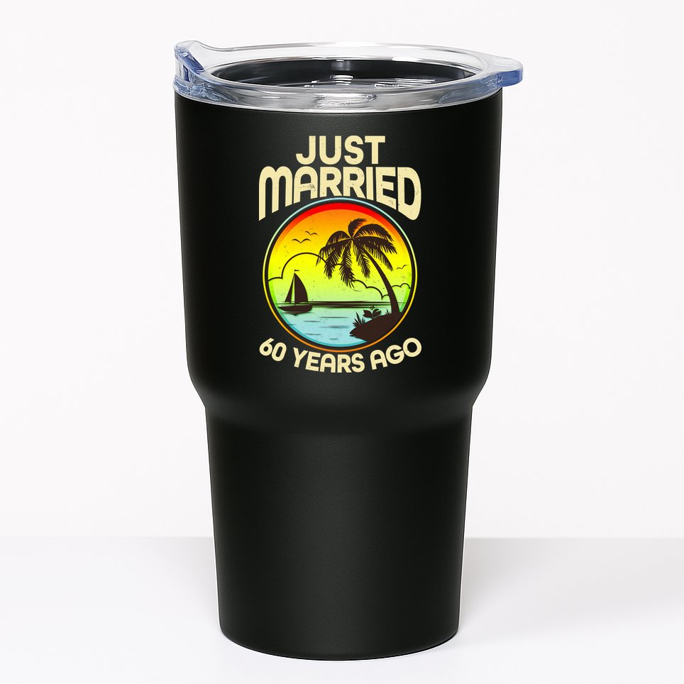 Vintage Tropical Just Married 60 Years Ago Anniversary Tumbler
