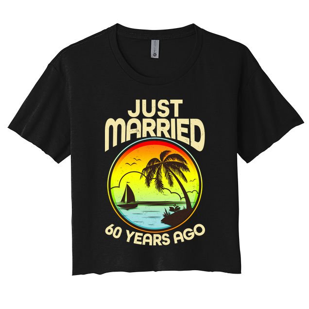 Vintage Tropical Just Married 60 Years Ago Anniversary Crop Top