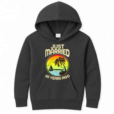 Vintage Tropical Just Married 60 Years Ago Anniversary Kids Hoodie