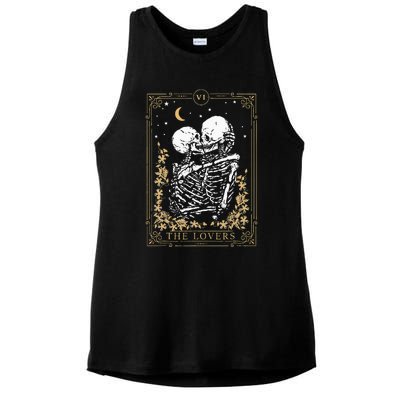 Vintage The Lovers Tarot Card Skeleton Halloween Loves Tarot Ladies PosiCharge Tri-Blend Wicking Tank