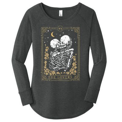 Vintage The Lovers Tarot Card Skeleton Halloween Loves Tarot Women's Perfect Tri Tunic Long Sleeve Shirt