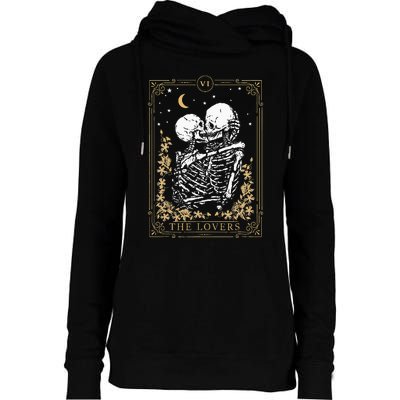 Vintage The Lovers Tarot Card Skeleton Halloween Loves Tarot Womens Funnel Neck Pullover Hood