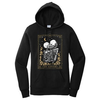 Vintage The Lovers Tarot Card Skeleton Halloween Loves Tarot Women's Pullover Hoodie