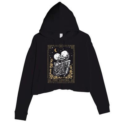 Vintage The Lovers Tarot Card Skeleton Halloween Loves Tarot Crop Fleece Hoodie