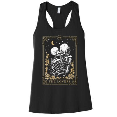 Vintage The Lovers Tarot Card Skeleton Halloween Loves Tarot Women's Racerback Tank