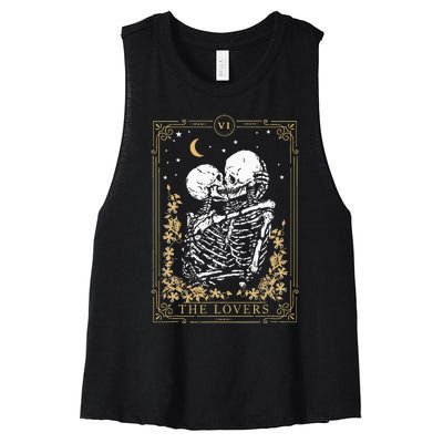 Vintage The Lovers Tarot Card Skeleton Halloween Loves Tarot Women's Racerback Cropped Tank