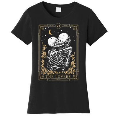 Vintage The Lovers Tarot Card Skeleton Halloween Loves Tarot Women's T-Shirt