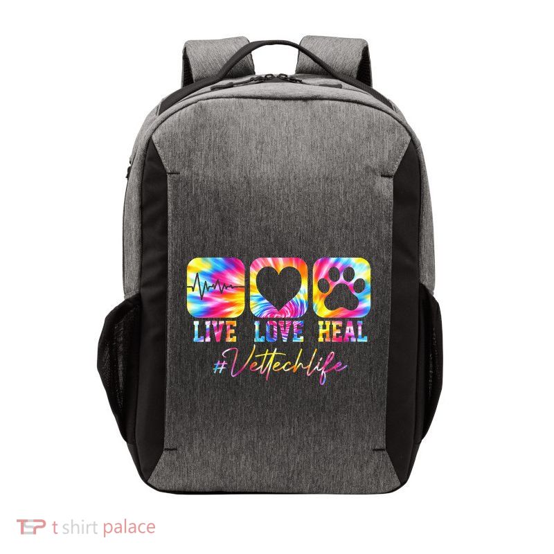 Vet Tech Live Love Heal Veterinary Technician Dog Rescue Vector Backpack