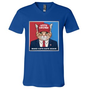 Vote Trump Make Cats Safe Again Republican Democratic Funny Gift V-Neck T-Shirt