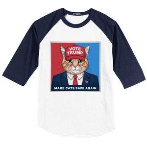 Vote Trump Make Cats Safe Again Republican Democratic Funny Gift Baseball Sleeve Shirt