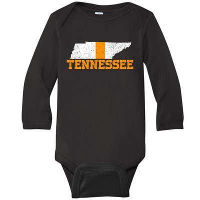 Vintage Tennessee Map Girls Boys Tennessee Baby Long Sleeve Bodysuit