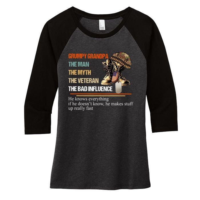 Vintage The Man The Myth The Bad Influence Women's Tri-Blend 3/4-Sleeve Raglan Shirt