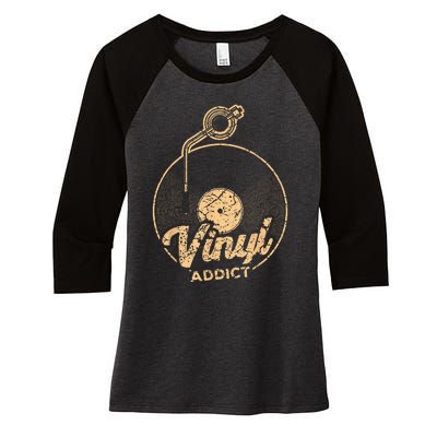 Vinyl Turntable Music Retro LP Record Player DJ Women's Tri-Blend 3/4-Sleeve Raglan Shirt