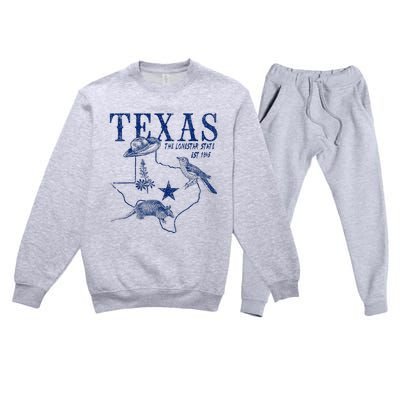 Vintage Texas Mockingbird Lone Star Bluebonnet Armadillo Hat Premium Crewneck Sweatsuit Set