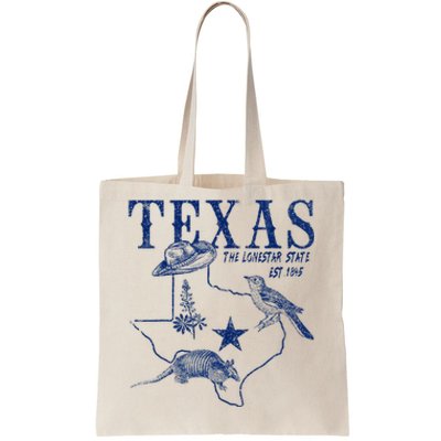 Vintage Texas Mockingbird Lone Star Bluebonnet Armadillo Hat Tote Bag