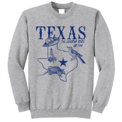 Vintage Texas Mockingbird Lone Star Bluebonnet Armadillo Hat Tall Sweatshirt