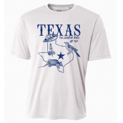 Vintage Texas Mockingbird Lone Star Bluebonnet Armadillo Hat Cooling Performance Crew T-Shirt