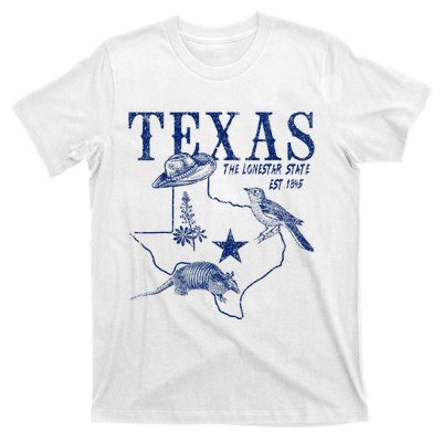 Vintage Texas Mockingbird Lone Star Bluebonnet Armadillo Hat T-Shirt