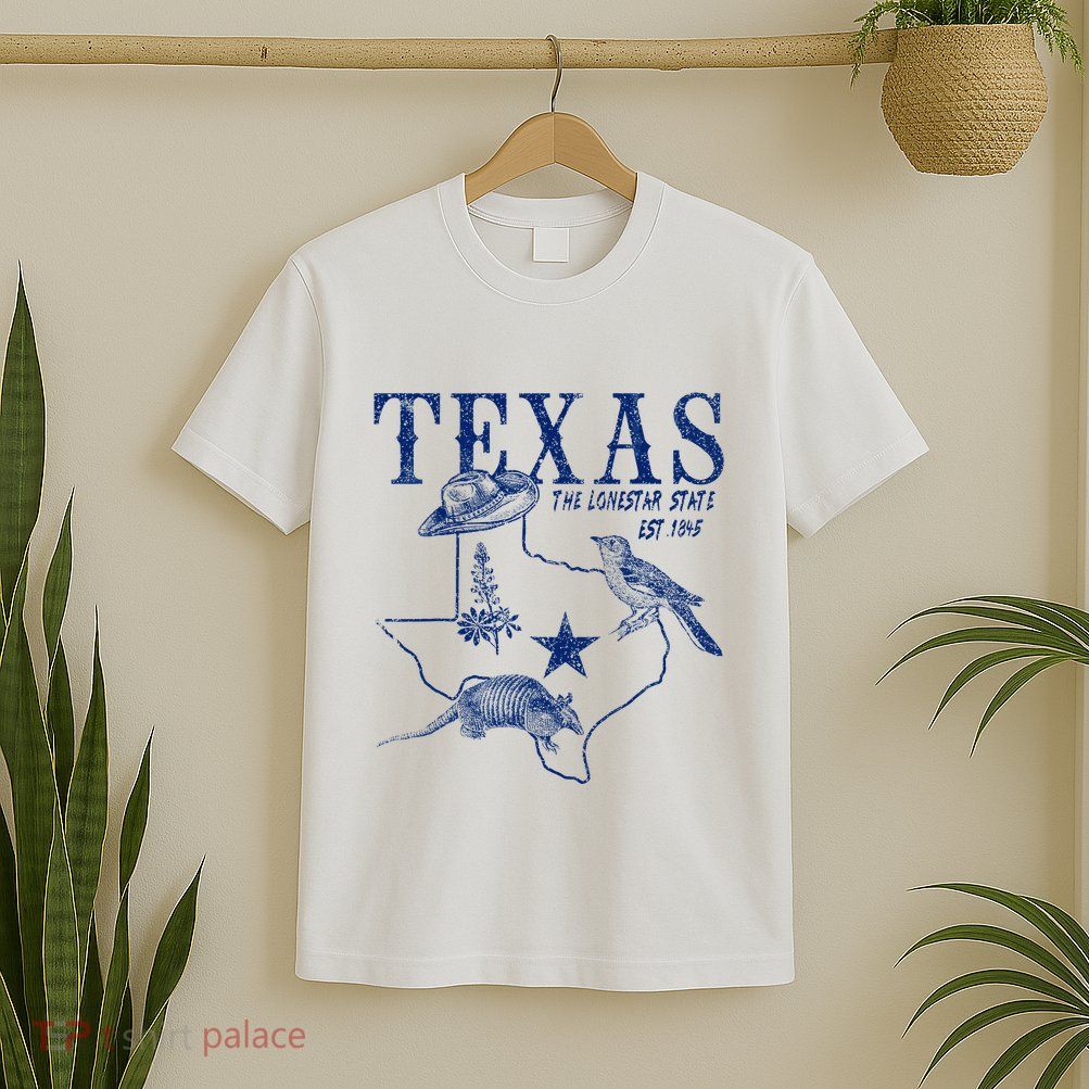 Vintage Texas Mockingbird Lone Star Bluebonnet Armadillo Hat T-Shirt