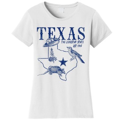 Vintage Texas Mockingbird Lone Star Bluebonnet Armadillo Hat Women's T-Shirt