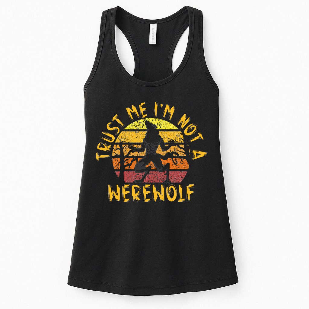Vintage Trust Me I´m Not A Werewolf Full Moon Wolf Halloween Womens Tank Top