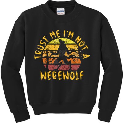 Vintage Trust Me I´m Not A Werewolf Full Moon Wolf Halloween Kids Sweatshirt