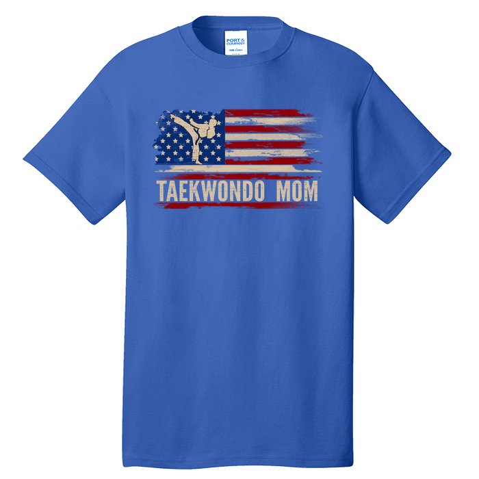 Vintage Taekwondo Mom American Usa Flag Sports The Kick Cool Gift Tall T-Shirt