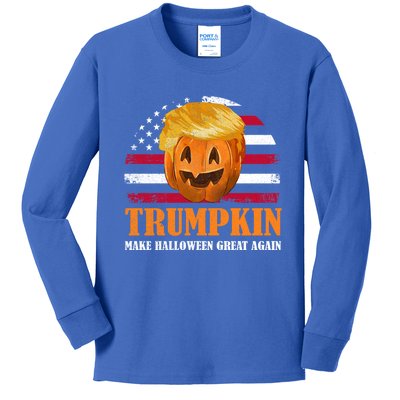 Vintage Trumpkin Make Halloween Great Again American Flag Gift Kids Long Sleeve Shirt