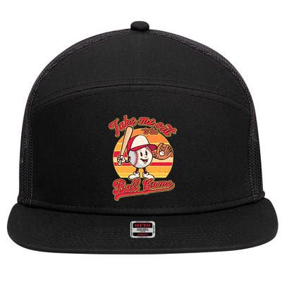 Vintage Take Me Out To The Ball Game Mascot 7 Panel Mesh Trucker Snapback Hat