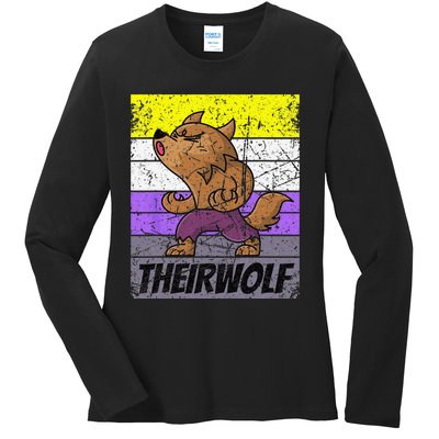 Vintage Theirwolf Nonbinary Pride Non Binary LGBTQ Ladies Long Sleeve Shirt