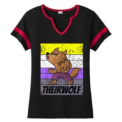 Vintage Theirwolf Nonbinary Pride Non Binary LGBTQ Ladies Halftime Notch Neck Tee